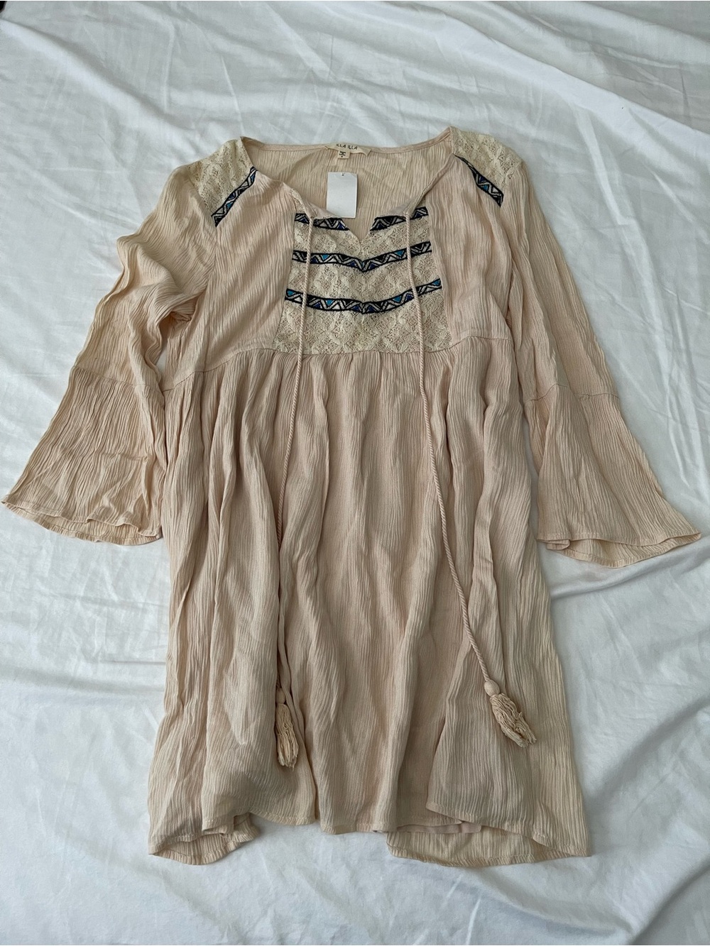 ILLA ILLA Boho Long Flowy Top with Embroidered Trim